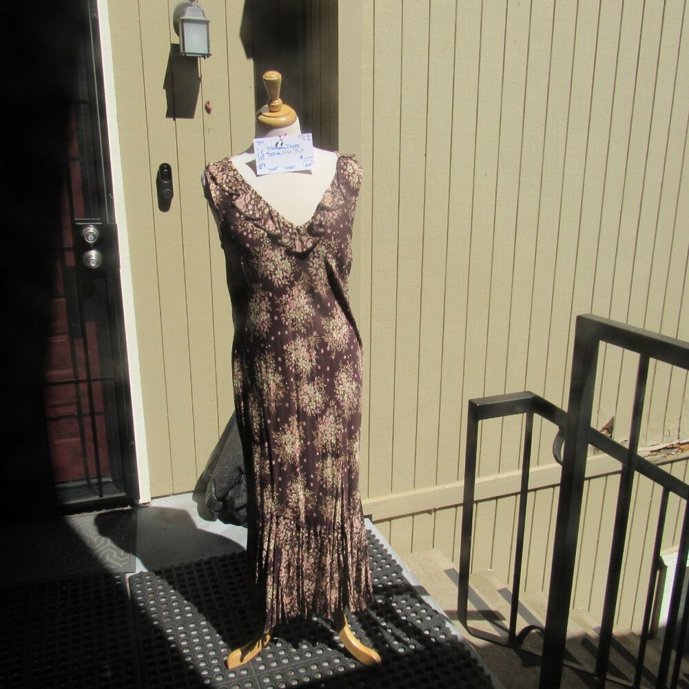#341  WOMEN'S BROWN FLORAL SHEATH DRESS BY THREE HEARTS  (SIZE 14US / 18UK)